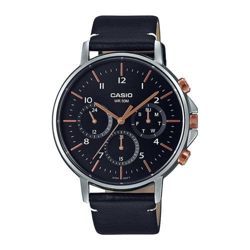 CASIO ENTICER MEN Black Leather - Men's Watch A1847 - Kamal Watch Company