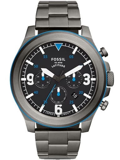 Fossil Mens Bracelet Latitude Chronograph Smoke Stainless Steel Watch FS5753 - Kamal Watch Company