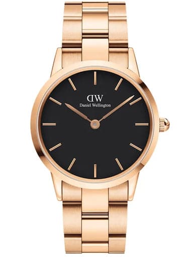 Daniel Wellington Iconic conic Link 36mm Analogue Unisex Watch(Black Dial Rose Gold Colored Strap) - Kamal Watch Company