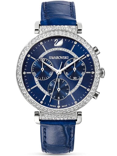 Swarovski Passage Chrono watch Leather strap, Blue, Stainless steel 5580342 - Kamal Watch Company