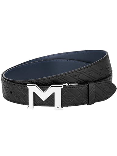 MONTBLANC M buckle black/blue 35 mm reversible leather belt MB116697 - Kamal Watch Company