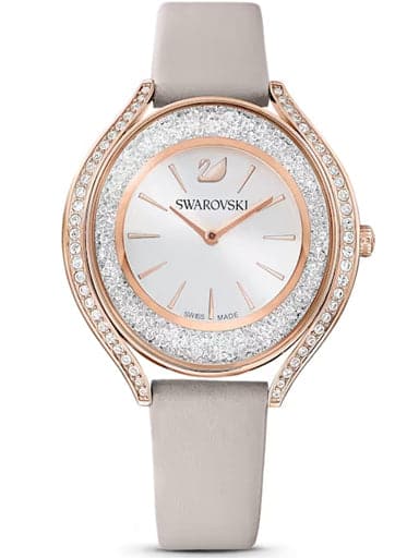 SWAROVSKI Crystalline Aura watch Leather strap, Gray, Rose gold-tone finish 5519450 - Kamal Watch Company
