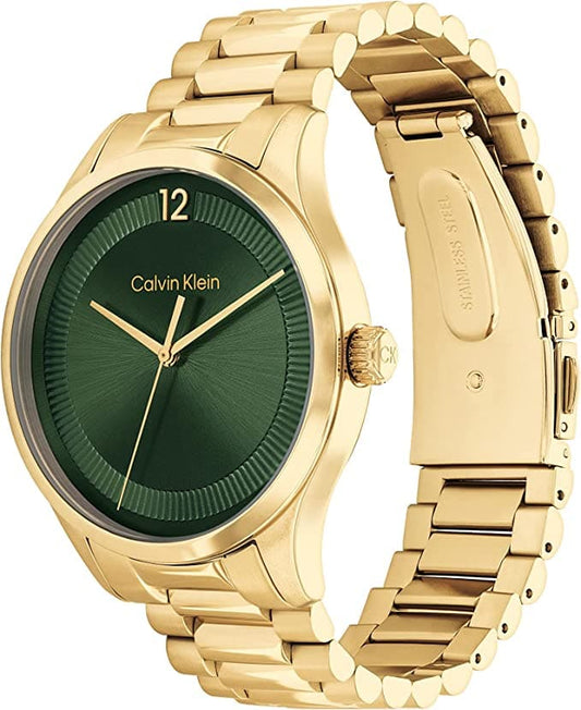 Calvin Klein Ck Iconic Green Dial Stainless Steel Analog Unisex Watch - 25200229