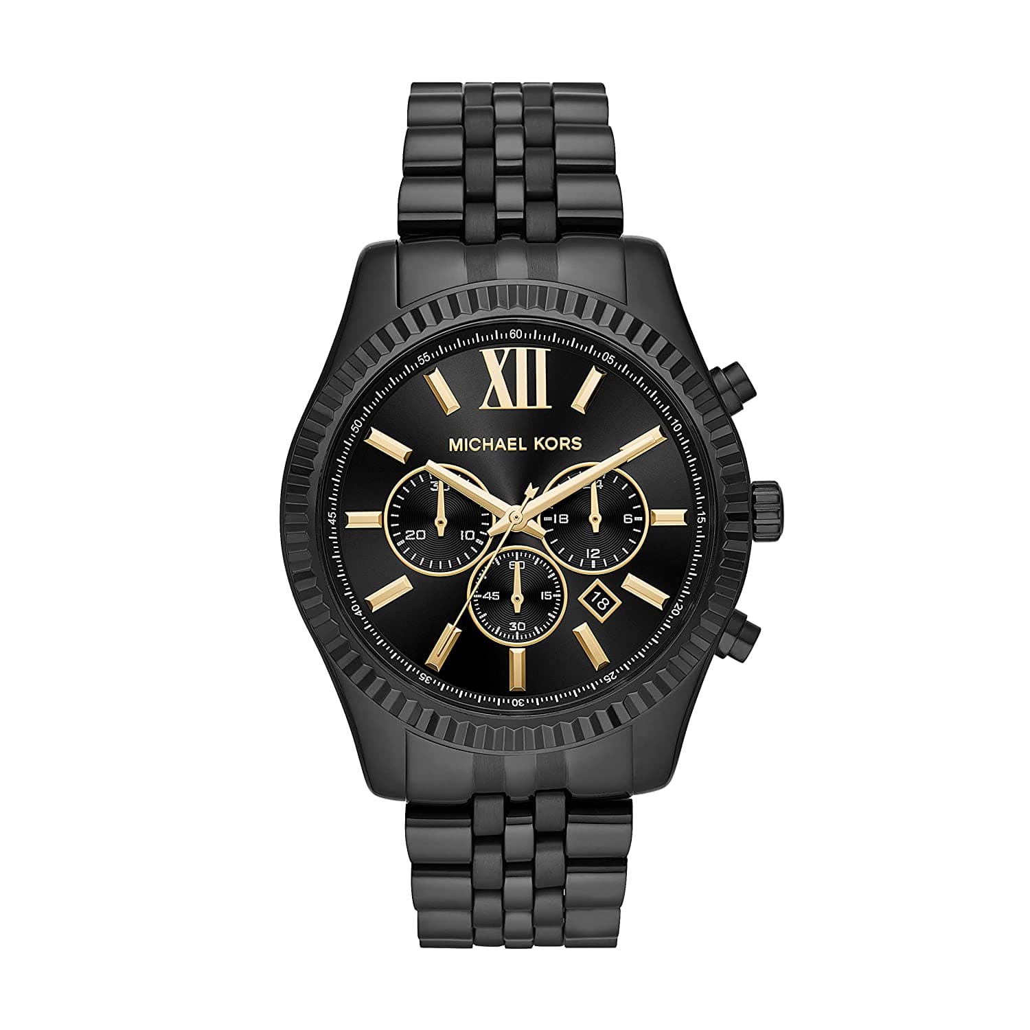 Michael Kors Mens Lexington Black Dial Stainless Steel Chronograph Watch - MK8603 - Kamal Watch Company