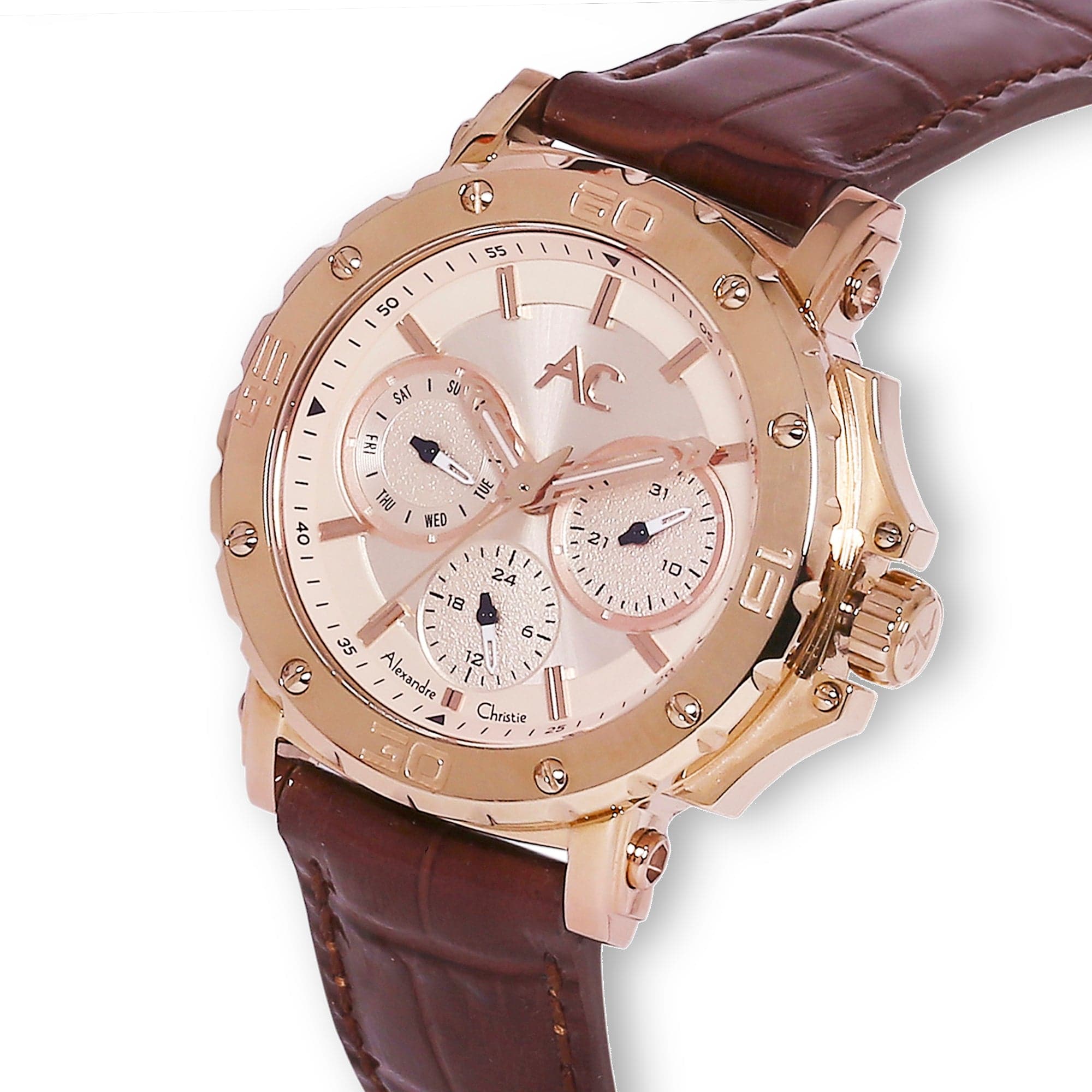 Alexandre Christie Womens 36 mm White Dial Leather Analogue Watch - 9205BFLRGLNB - Kamal Watch Company