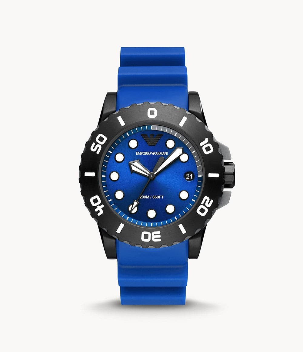 Emporio Armani Three-Hand Date Blue Polyurethane Watch AR11476I - Kamal Watch Company