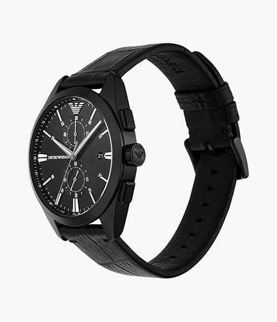Emporio Armani Chronograph Black Leather Watch AR11483I - Kamal Watch Company