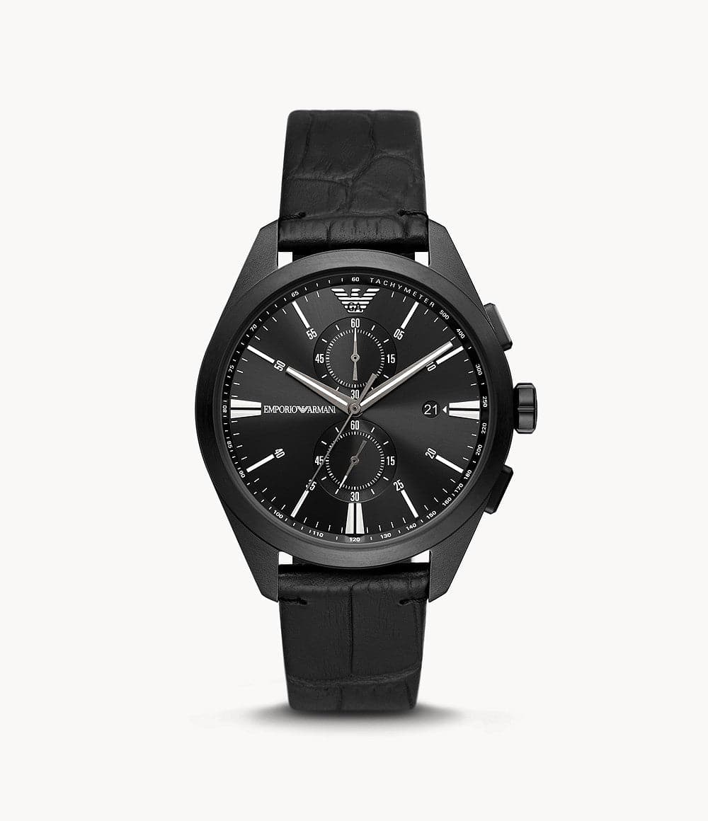 Emporio Armani Chronograph Black Leather Watch AR11483I - Kamal Watch Company
