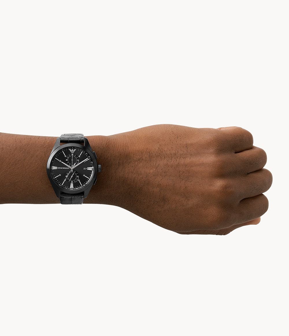 Emporio Armani Chronograph Black Leather Watch AR11483I - Kamal Watch Company