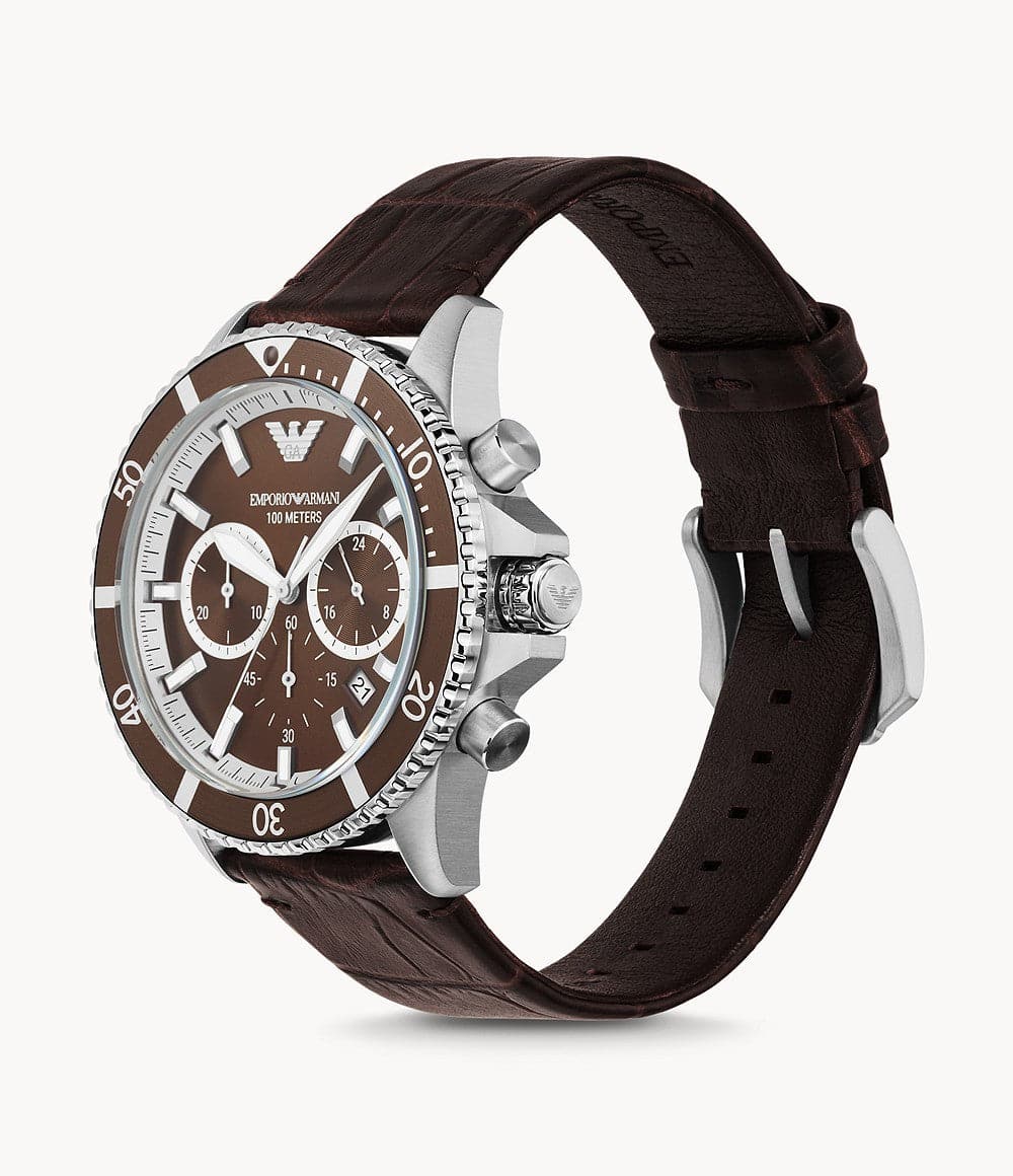 Emporio Armani Chronograph Brown Leather Watch AR11486I - Kamal Watch Company
