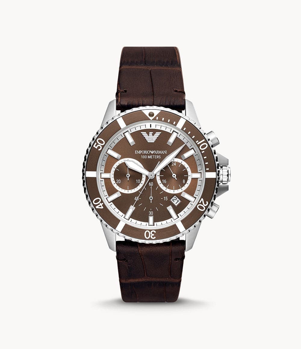 Emporio Armani Chronograph Brown Leather Watch AR11486I - Kamal Watch Company