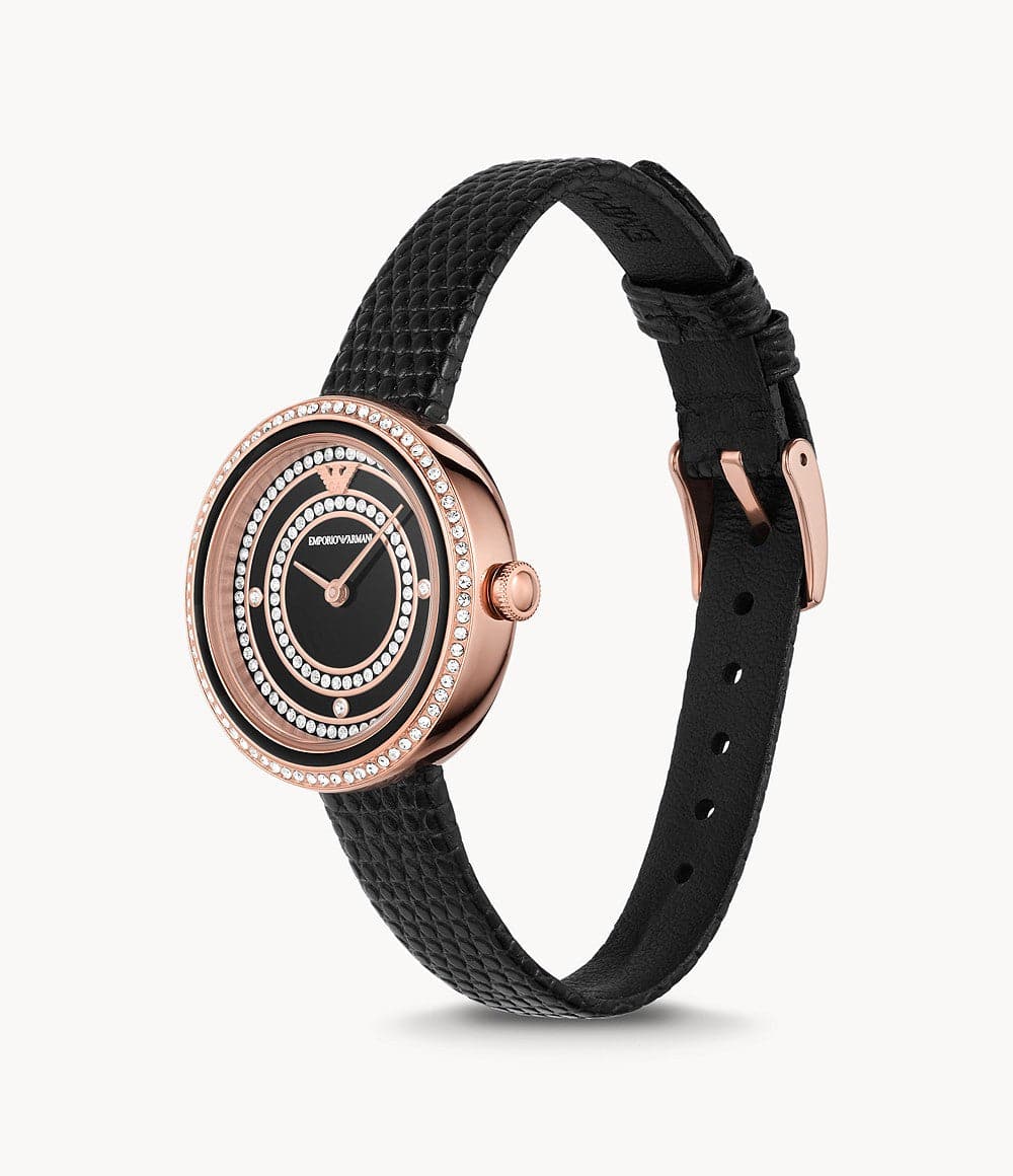 Emporio Armani Two-Hand Black Leather Watch AR11493I - Kamal Watch Company
