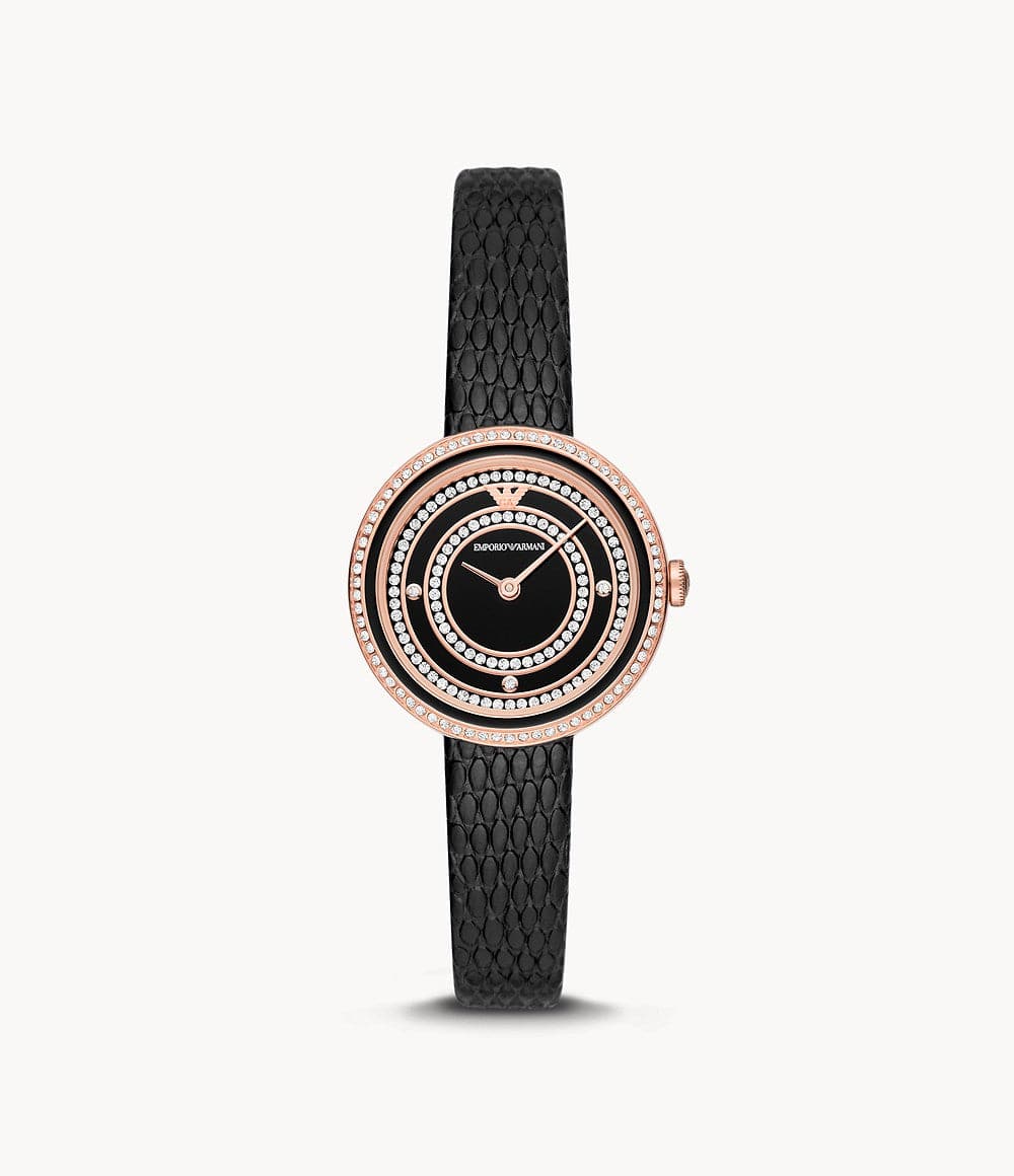 Emporio Armani Two-Hand Black Leather Watch AR11493I - Kamal Watch Company