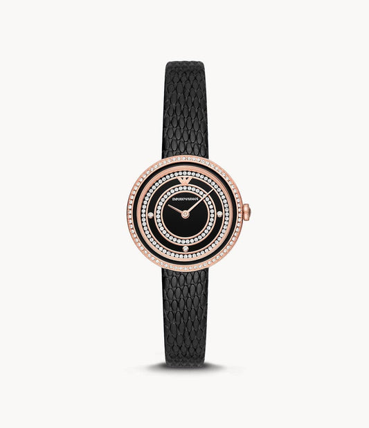 Emporio Armani Two-Hand Black Leather Watch AR11493I - Kamal Watch Company