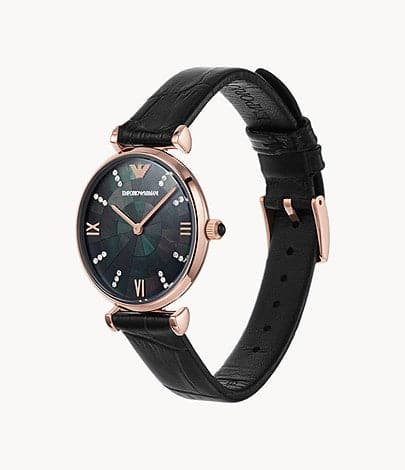 Emporio Armani Two-Hand Black Leather Watch AR11503I - Kamal Watch Company