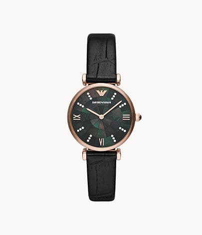 Emporio Armani Two-Hand Black Leather Watch AR11503I
