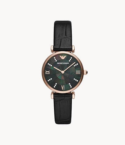 Emporio Armani Two-Hand Black Leather Watch AR11503I - Kamal Watch Company