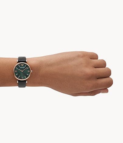 Emporio Armani Two-Hand Black Leather Watch AR11503I - Kamal Watch Company