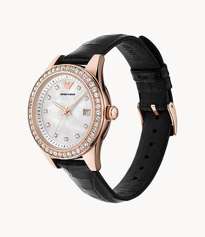 Emporio Armani Three-Hand Date Black Leather Watch AR11505I - Kamal Watch Company