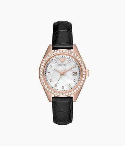 Emporio Armani Three-Hand Date Black Leather Watch AR11505I - Kamal Watch Company