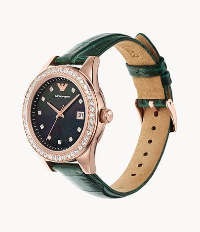 Emporio Armani Three-Hand Date Green Leather Watch AR11506I - Kamal Watch Company