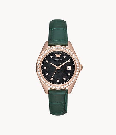 Emporio Armani Three-Hand Date Green Leather Watch AR11506I - Kamal Watch Company