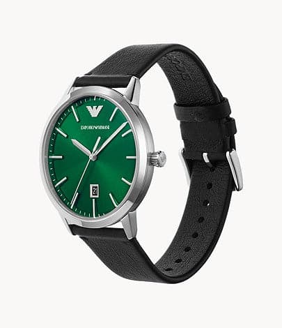 Emporio Armani Three-Hand Date Black Leather Watch AR11509I - Kamal Watch Company