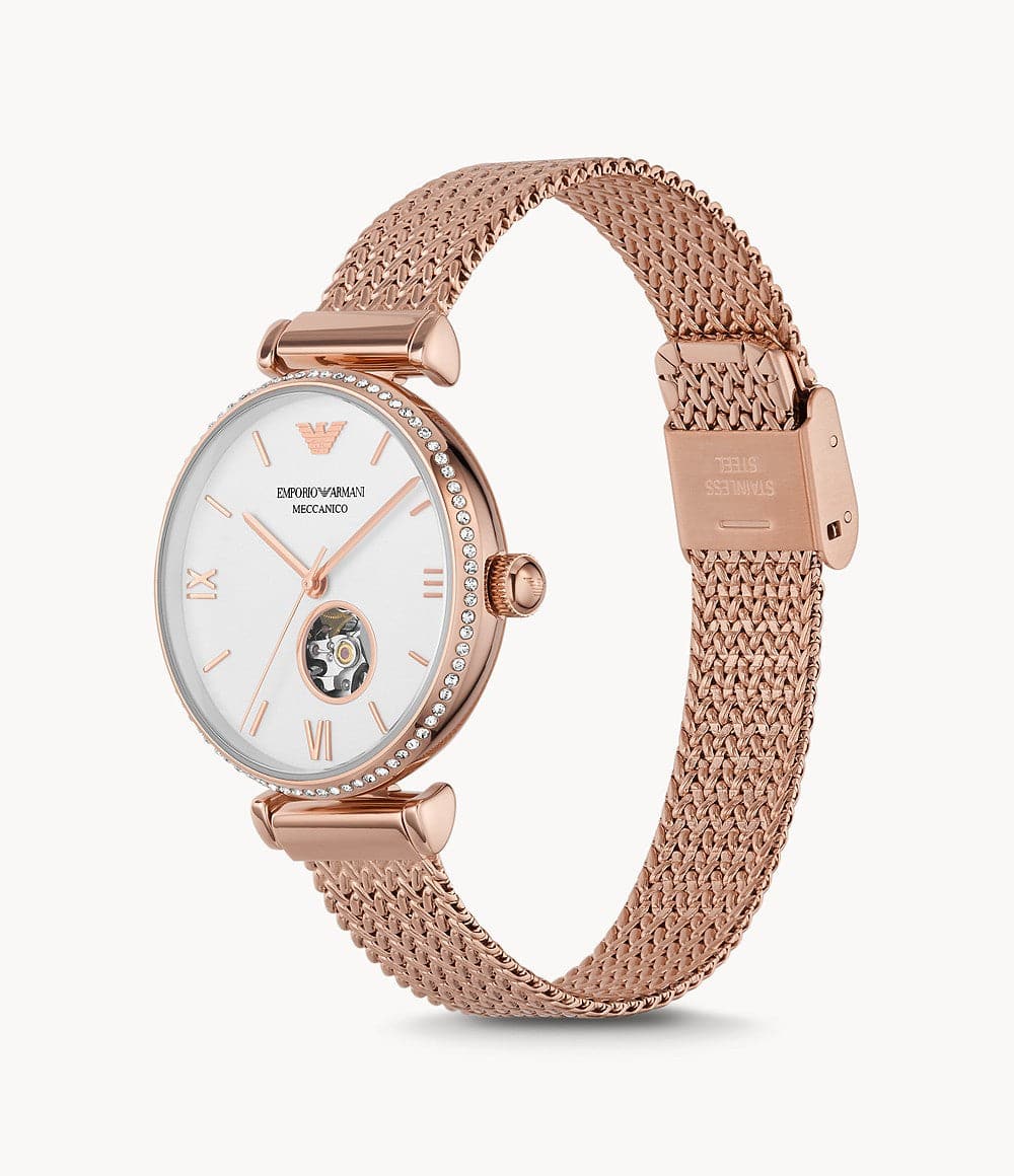Emporio Armani Automatic Rose Gold Stainless Steel Mesh Watch AR60063 - Kamal Watch Company