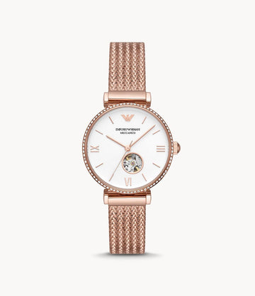 Emporio Armani Automatic Rose Gold Stainless Steel Mesh Watch AR60063 - Kamal Watch Company