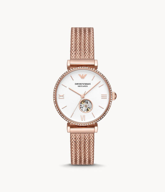 Emporio Armani Automatic Rose Gold Stainless Steel Mesh Watch AR60063 - Kamal Watch Company