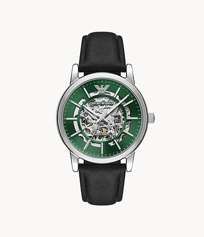 Emporio Armani Automatic Black Leather Watch AR60068 - Kamal Watch Company