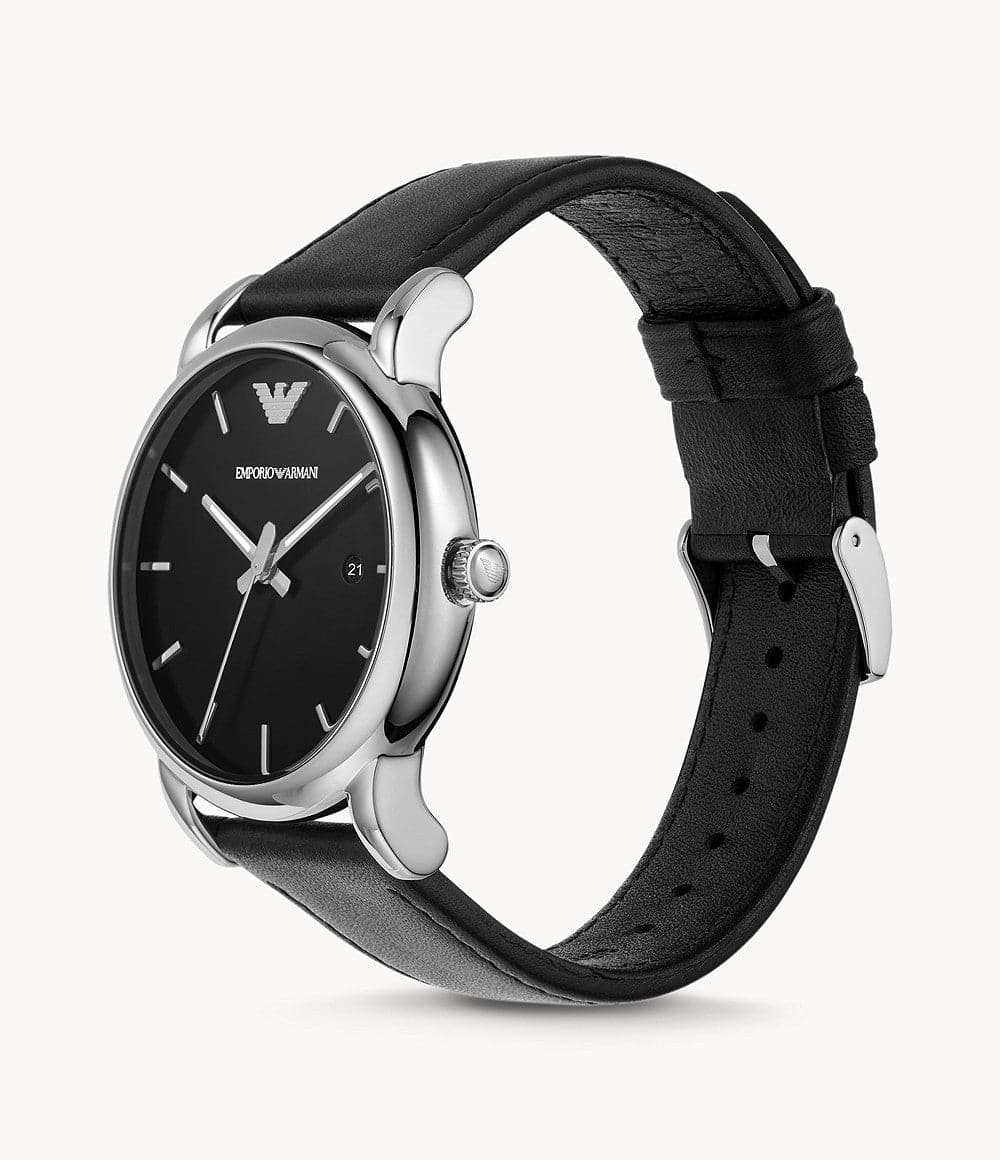 Emporio Armani Three-Hand Date Black Leather Watch and Bracelet Set AR80059 - Kamal Watch Company