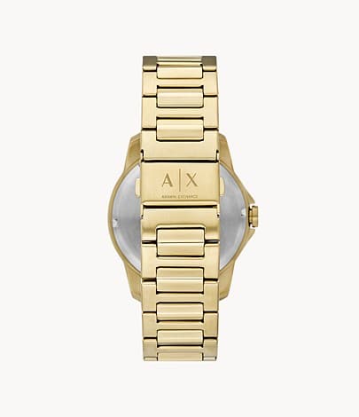 Armani Exchange Three-Hand Day-Date Gold-Tone Stainless Steel Watch AX