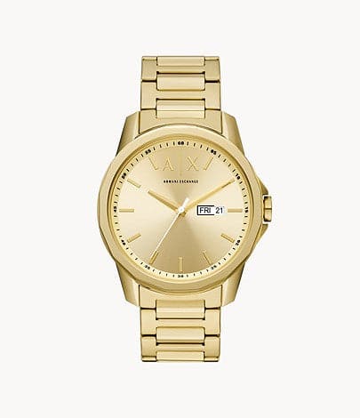 Armani Exchange Three-Hand Day-Date Gold-Tone Stainless Steel Watch AX1734I - Kamal Watch Company