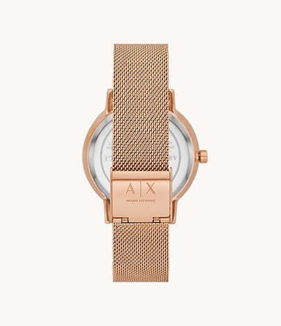 Armani Exchange Three-Hand Rose Gold-Tone Stainless Steel Mesh Watch AX5584I - Kamal Watch Company