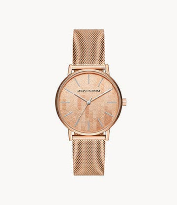 Armani Exchange Three-Hand Rose Gold-Tone Stainless Steel Mesh Watch AX5584I - Kamal Watch Company