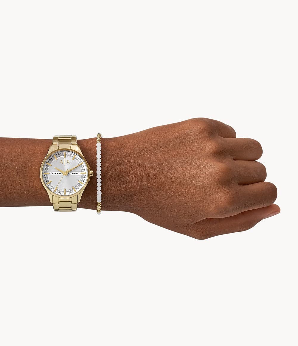 Armani Exchange Three-Hand Gold-Tone Stainless Steel Watch and Bracele