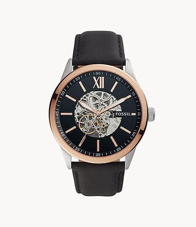 FOSSIL 48mm Flynn Automatic Black Leather Watch BQ2383 - Kamal Watch Company
