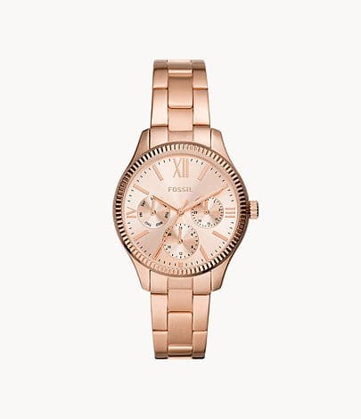 FOSSIL Rye Multifunction Rose Gold-Tone Stainless Steel Watch BQ3691I - Kamal Watch Company