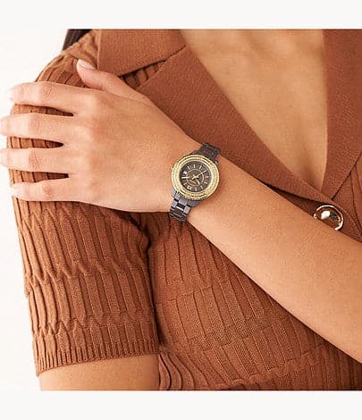 FOSSIL Stella Three-Hand Date Brown Ceramic Watch CE1122I - Kamal Watch Company