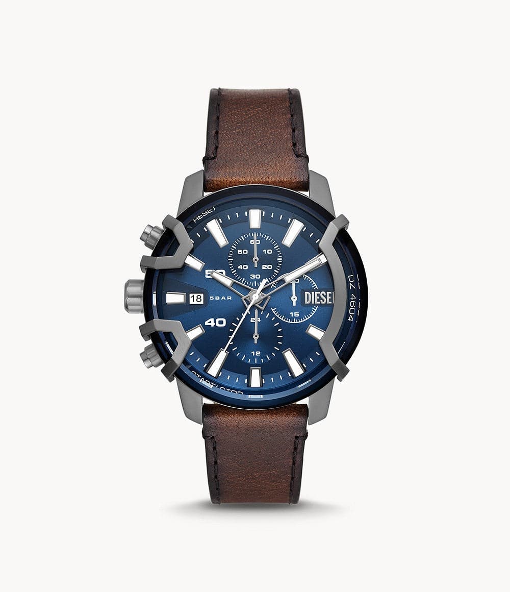 Diesel Griffed Chronograph Brown Leather Watch DZ4604i - Kamal Watch Company
