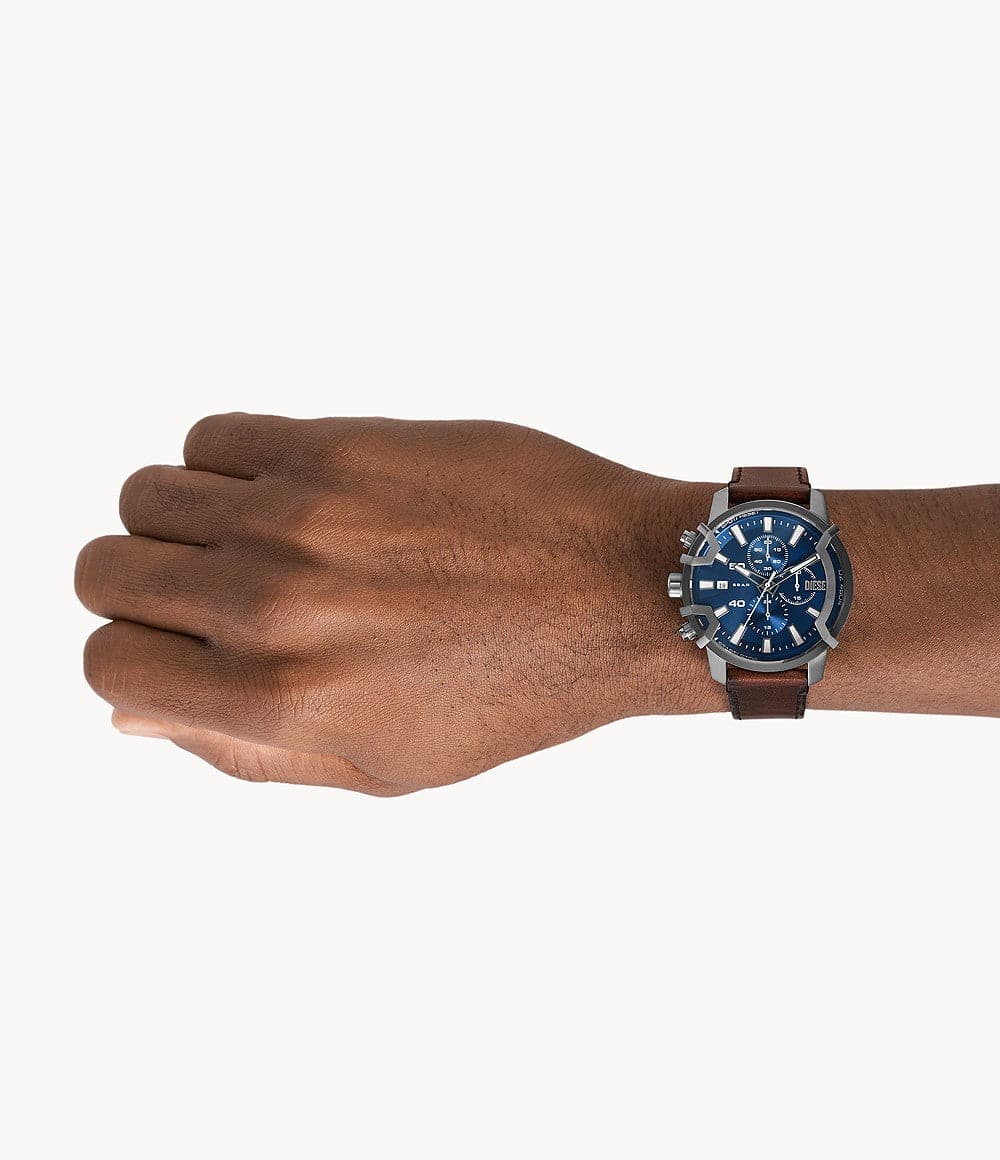 Diesel Griffed Chronograph Brown Leather Watch DZ4604i - Kamal Watch Company