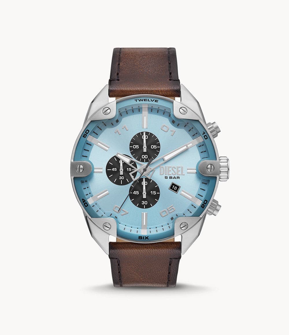 Diesel Spiked Chronograph Brown Leather Watch DZ4606i - Kamal Watch Company