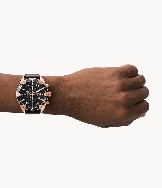 Diesel Spiked Chronograph Black Leather Watch DZ4607i - Kamal Watch Company