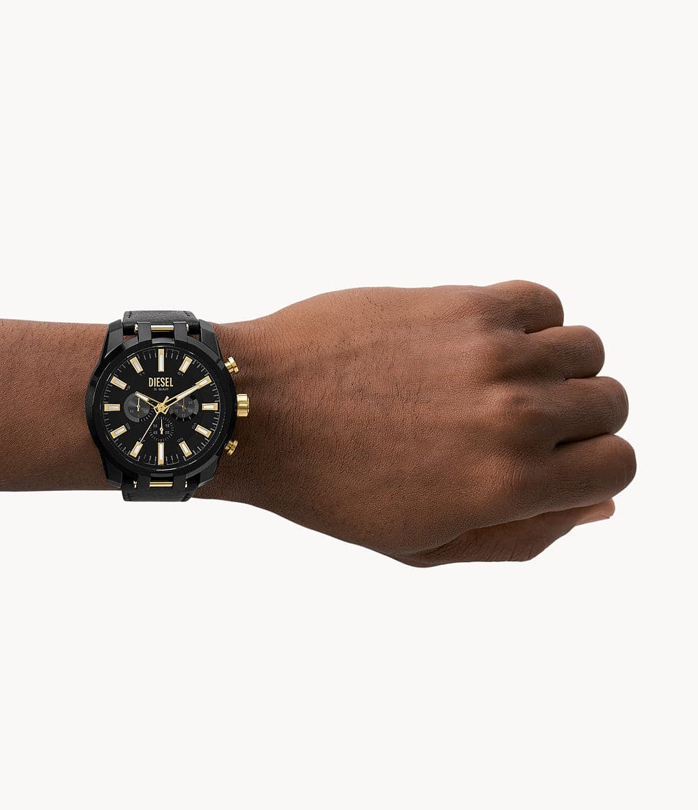 Diesel Split Chronograph Black Leather Watch DZ4610I - Kamal Watch Company