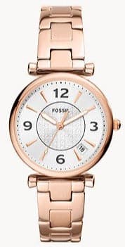 FOSSIL Carlie Three-Hand Date Rose Gold-Tone Stainless Steel Watch ES5158 - Kamal Watch Company