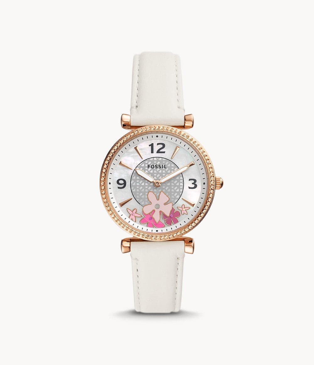 FOSSIL Carlie Two-Hand White Eco Leather Watch ES5187 - Kamal Watch Company