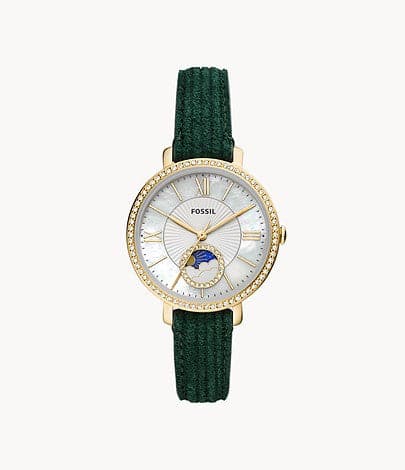 FOSSIL Jacqueline Sun Moon Multifunction Green Leather Watch ES5244I - Kamal Watch Company