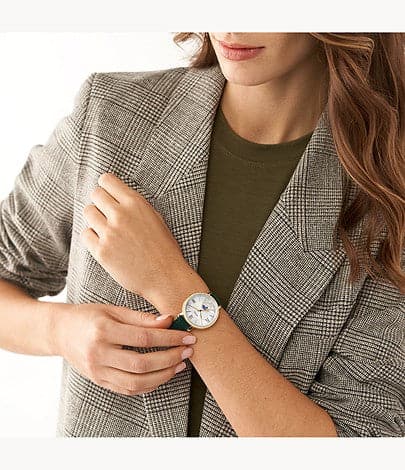 FOSSIL Jacqueline Sun Moon Multifunction Green Leather Watch ES5244I - Kamal Watch Company