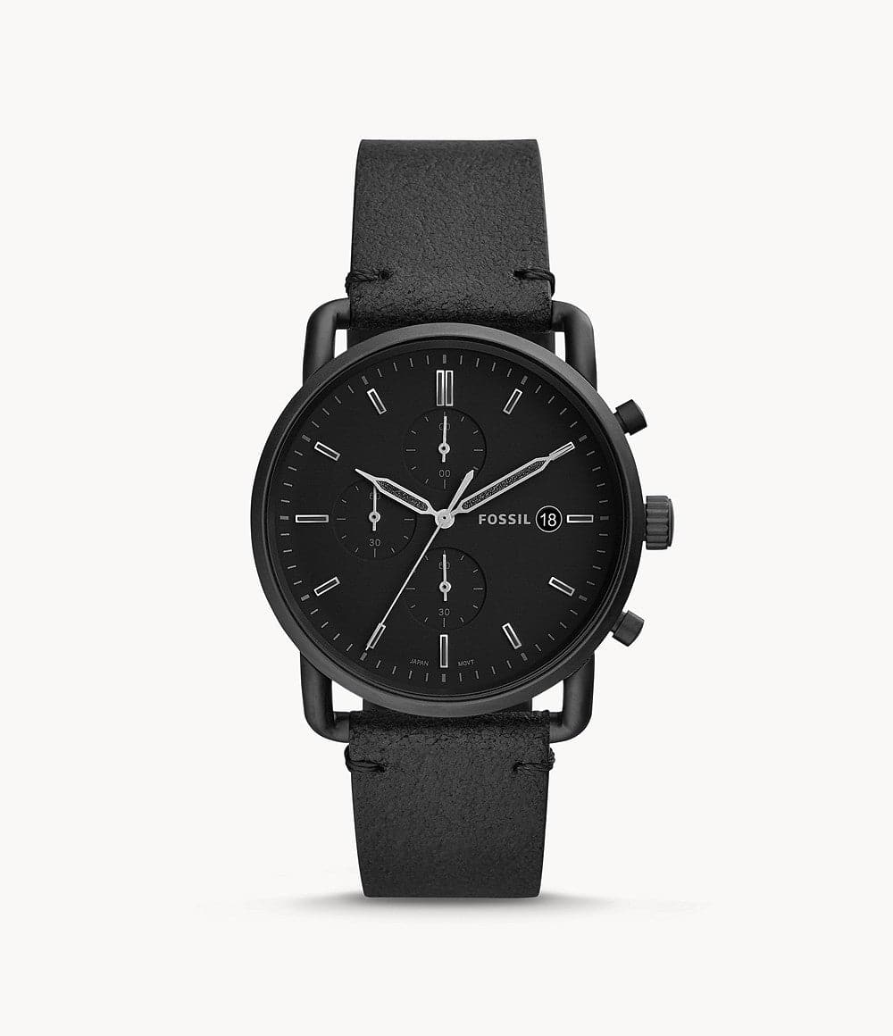 FOSSIL Commuter Chronograph Black Leather Watch FS5504I - Kamal Watch Company